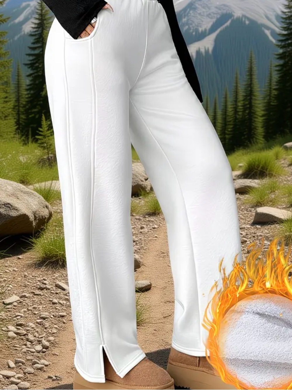White Wide-Leg Split Hem Pants